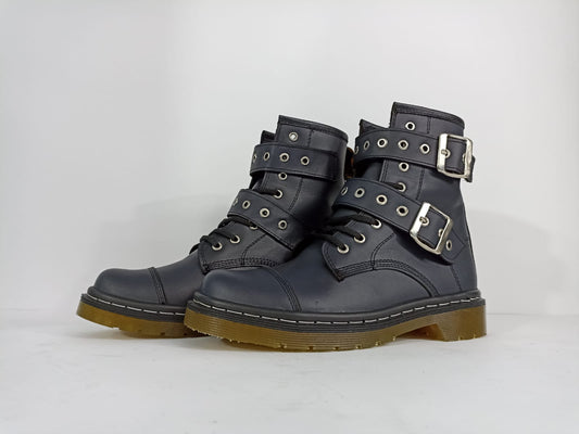 BOTA EN CUERO- AZUL PETROLEO 2 CORREAS PUNTA PARTIDA